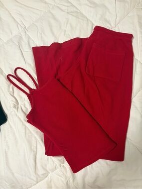 Garage Red Ribbed Tank and Wide-Leg Pants Set